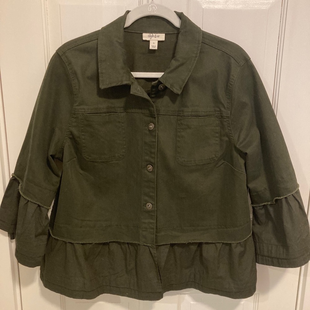 Style & Co forest green button down jacket